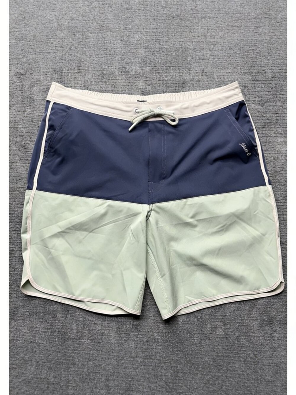 Johnnie-O Tully Half Elastic 8" Surf Shorts Mens L Blue Mint Scalloped Hem NEW